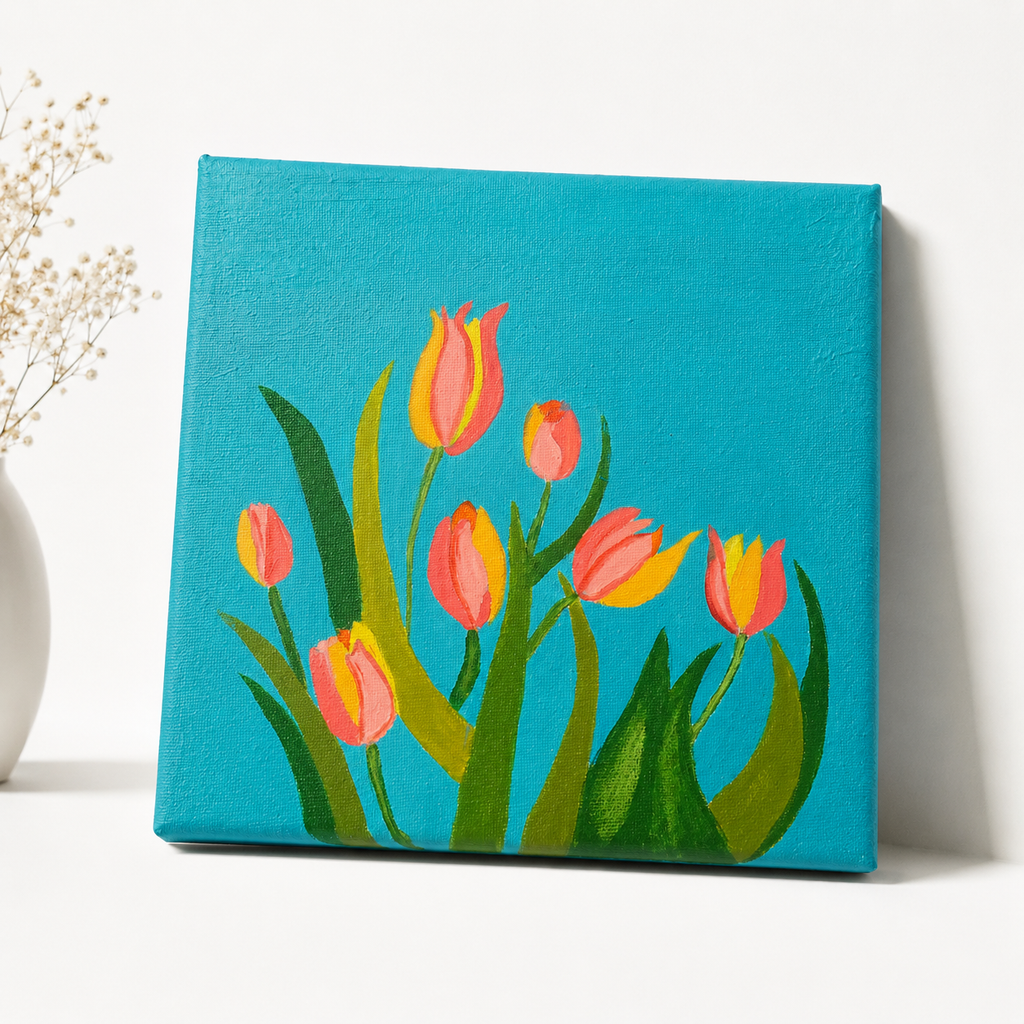 Hand-Painted Tulips Canvas Painting 🌷✨