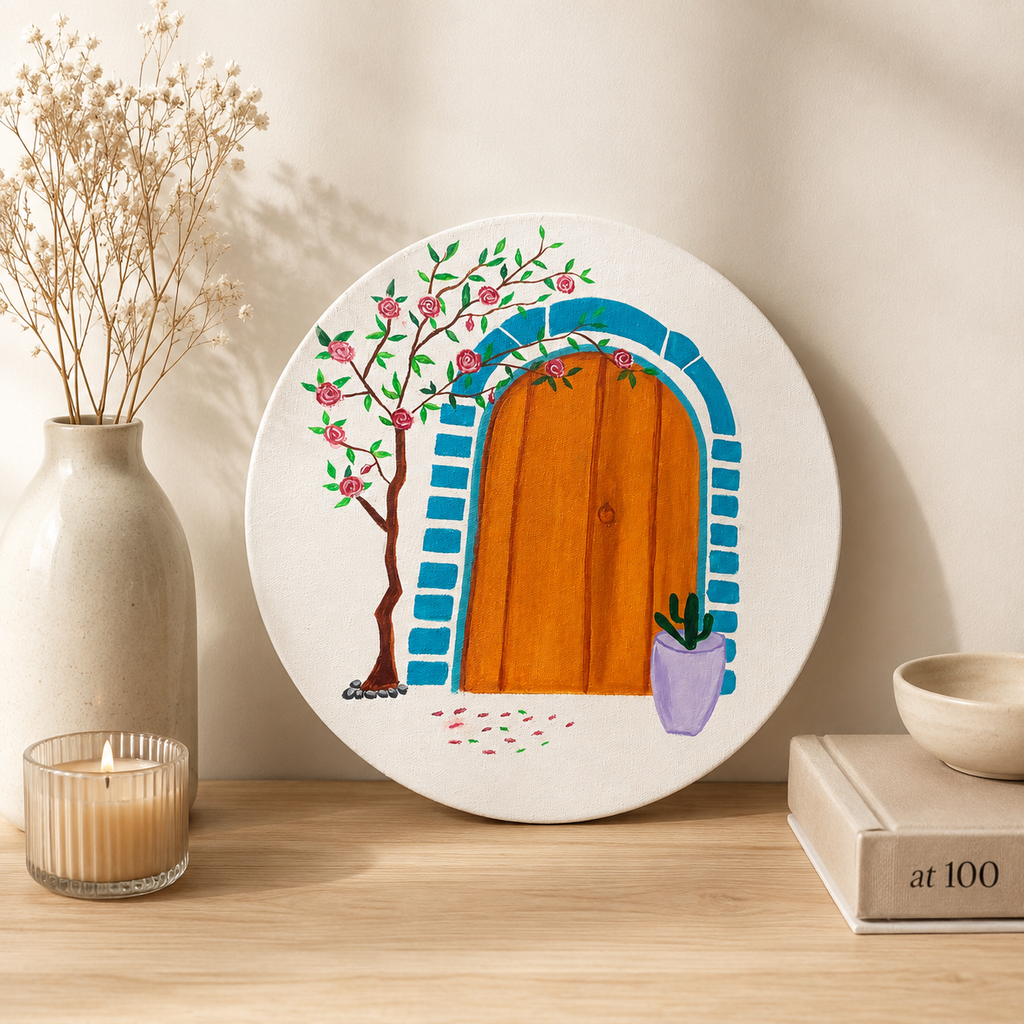 Flower Door Wall Art – 12×12 Inch Canvas Painting 🌺🚪