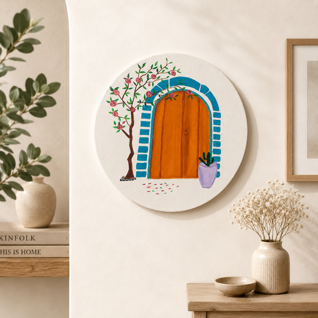 Flower Door Wall Art – 12×12 Inch Canvas Painting 🌺🚪