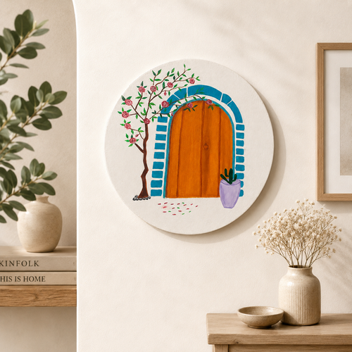 Flower Door Wall Art – 12×12 Inch Canvas Painting 🌺🚪